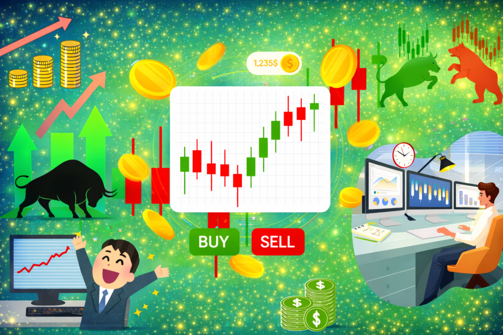 Stock market trading and investment graphics.